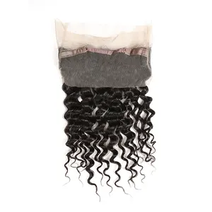 Um donador aceitar cachos elásticos de cabelo, tira elástica brasileira real remy profunda ondas cachos 360 renda frontal fechamento