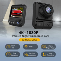 4K/2.5K + 1080P Dual Cam Avant Arrière Intégré WIFI Vision Nocturne Grand Angle Double Dash Cam Enregistreur Vidéo Voiture Boîte Noire ZD68 + 256G + GPS