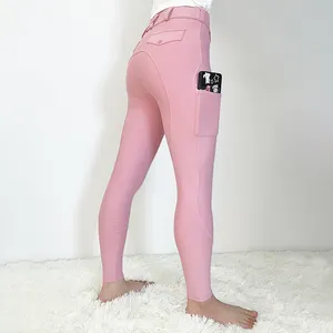 Pantalon d'équitation en gros rose pour enfants culotte d'équitation siège en silicone collants de scolarisation pour jeunes avec poches latérales