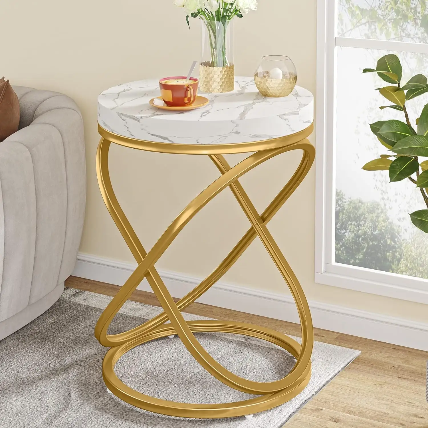 Tribe signs Moderne Luxus-Wohnzimmer möbel aus Holz Weiß und Gold Kunst marmor Nachttisch Runder Couch tisch