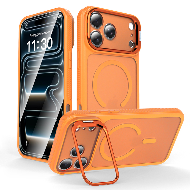 Magnetic Camera Stand Phone Case Shockproof Frosted Wireless Charging Cover with Lens Protection for iPhone 18 17 16 15 Pro Max