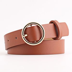 最新デザインカスタムシンプルゴールドラウンドメタルサークルバックル女性PUレザーベルト - Product Image 2