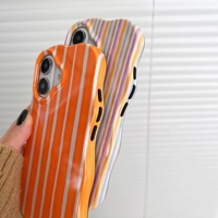Coque de téléphone 2-en-1 tendance à rayures brillantes pour iPhone 13 14 15 16 Pro Max 17 – Bords ondulés, design personnalisé, coque arrière rigide et fine