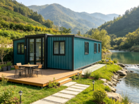 Usine de conteneurs Skyacross, maison conteneur extensible à double aile sur mesure |   Maison modulaire préfabriquée avec salle de bain et cuisine