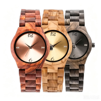 Montres unisexes avec cadran en cuivre, en bois pur, respectueuses de l'environnement, mouvement à quartz japonais, pointeur en verre tendance, logo personnalisé
