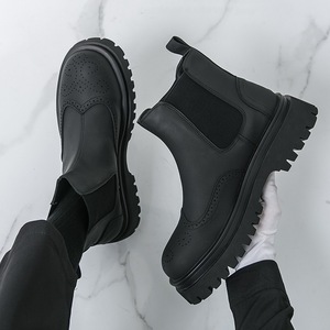 Bottines Chelsea pour homme en cuir noir à plateforme, résistantes à l'usure, pour l'hiver - Product Image 4