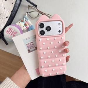 Anti-Fall Soft Silicone Mobile Phone Case for iphone 17/16/15 Pro Max Stereo Polka Dot Cat Ear 360 Protection for <strong>Apple14</strong>/13 12 - Product Image 6