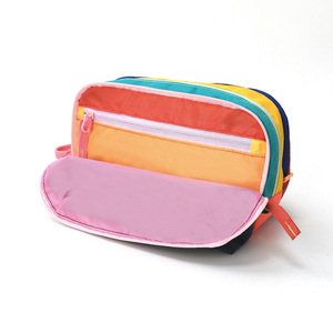 Colorful Vintage Style Three-Layer Stainless Steel Zipper Cosmetic Toiletry <b>Bag</b> Color Blocking Double Opening <b>Large</b> Capacity - Product Image 3