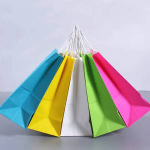 Wholesale 21*11*27cm Custom Printed Logo Colorful Classic Promotion Gift Kraft Paper Bags Retail Boutique Shopping Twisted