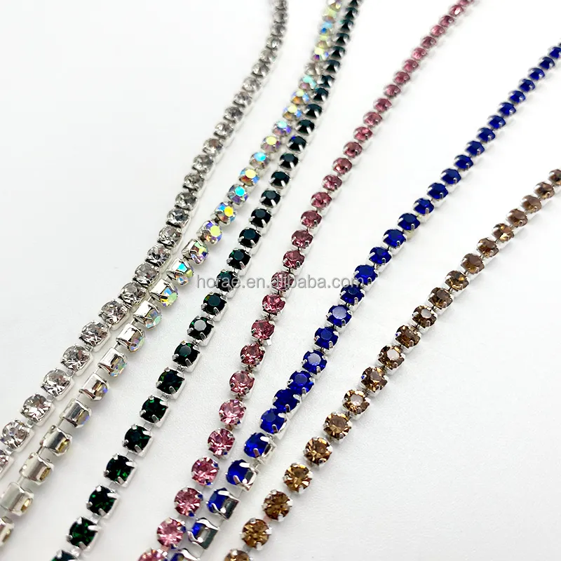 F052 Manufacture Supplies Multicolor 2mm Crystal Chain Trim for DIY Jewelry Shoe Rhinestone Chain Trimming On Roll