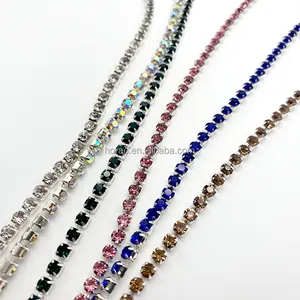 F052 Manufacture Supplies Multicolor 2mm Crystal Chain Trim For DIY Jewelry Shoe Rhinestone Chain Trimming On Roll