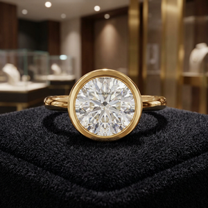 Anillo de Compromiso Solitario con Diamante Cultivado en Laboratorio de Corte Redondo con Certificado IGI, Engastado en Bisel, en Oro de 10K, 14K, 18K, Plata 925, 935 - Product Image 1