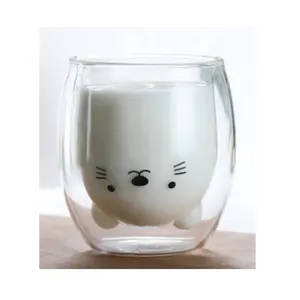 2022 year high Borosilicate milk mugs tea mugs Insulated double wall bear glass coffee mug