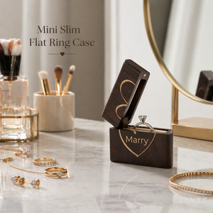 Vietnam Vintage Solid Wood rectangle Jewelry Storage <b>Box</b> Wooden Engagement Ring <b>Box</b> <b>Small</b> Slim Flat Ring Case for Proposal - Product Image 1