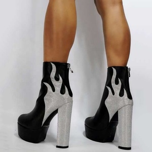 Bottines à talon épais et plateforme haute pour femme, bout rond, fermeture éclair arrière, grande taille 43, style concis - Product Image 4
