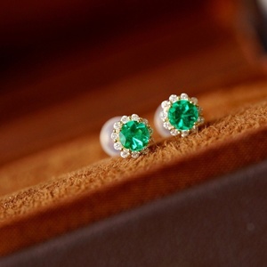 Pendientes de Oro Amarillo de 18K con Diamantes Naturales y Esmeraldas Xinfly, Diseño de Halo Radiante, Joyería Fina Elegante, Envío Inmediato, Unisex - Product Image 3