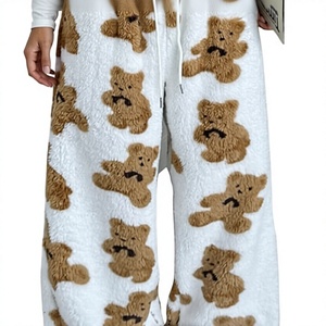 Pantalon de pyjama en polaire imprimé ours blanc, coupe large, avec cordon de serrage et taille élastique, idéal pour l'hiver - Product Image 4