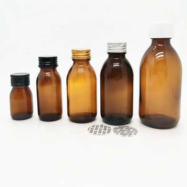 Hoestsiroop 30Ml 60Ml 100Ml 120Ml 150Ml Amber Ronde Farmaceutische Glazen Fles Met 28pp Dop