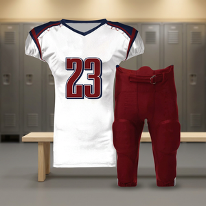 Uniforme de Fútbol Americano Personalizado TROPIC EDGE SPORTS, Jersey Blanco, Pantalones Rojos, Número 23, Cuello en V, Manga Corta, Absorbe la Humedad - Product Image 2