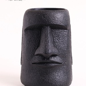 Top Rhyme Stone Face Vases Resin Planters For Indoor Desk Decor Modern Abstract Flower Pots With Green Plants And Dried Flowers - Product Image 4