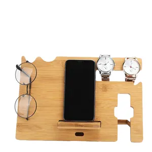 2023 Bamboo Charging Station Dock Wood Watch Charger Stand Docking Station per telefono cellulare Docking Stand per uomo regalo