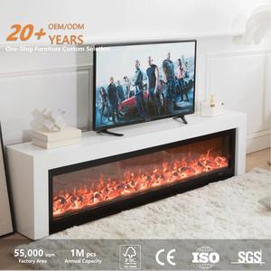 Meuble <span class=keywords><strong>TV</strong></span> Cheminée Électrique Nordique Style Italien Moderne en Bois Massif avec Flamme Simulée et Chauffage pour Salon - Product Image 2