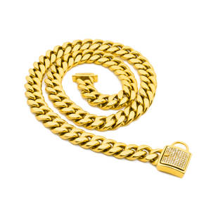 Boucle en cristal 14mm en acier inoxydable chaîne cubaine pour chien or rose - Product Image 3