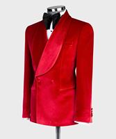 Costume 2 pièces pour homme Costume de mariage en velours rouge Costume de marié à la mode Blazer Slim Fit Ensemble Vente en gros d'usine Costumes de bureau