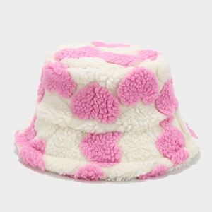 2024 New Autumn Winter Cute Girl Lady Women Heart Pattern Plush Warm Bucket <b>Hat</b> - Product Image 5