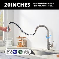 Robinet de cuisine moderne en nickel brossé avec douchette extractible, pivotant à 360°, monocommande, à poser sur comptoir, en acier inoxydable 304, avec capteur sans contact