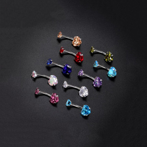 SC-anillos de acero inoxidable para el vientre, joyería colorida para el vientre, saludable, a la moda, con doble Corazón de circón, superventas - Product Image 5