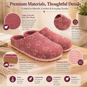 Wholesale Ladies' Printed Felt Clogs Wool Blend Upper <b>Slip</b> On EVA Outsole Closed Toe Slippers for Autumn Winter Relaxation - Product Image 3