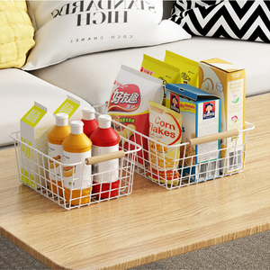Witte draadmanden met houten handvatten, set van 2, voor kast, voorraadkast, slaapkamer en opbergruimte - Product Image 4