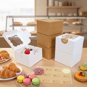 4*4*2.5 Inch Custom Made <b>Small</b> Square Self Erecting <b>Cake</b> <b>Box</b> Window Matt Lamination Embossing Kraft Paper Biscuit Dessert Food - Product Image 2