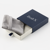 Boîte à bijoux de luxe bleu marine écologique avec logo personnalisé, pochette en microfibre suédée, ensemble d'emballage en carton rigide, impression offset