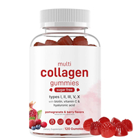 Gummies multi-collagène 8 en 1 OEM avec acide hyaluronique, biotine et vitamine C, saveur grenade, sans sucre