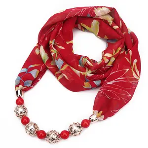 Western clothing printed chiffon necklace scarf scarf neck covermuslim scarf with beads
