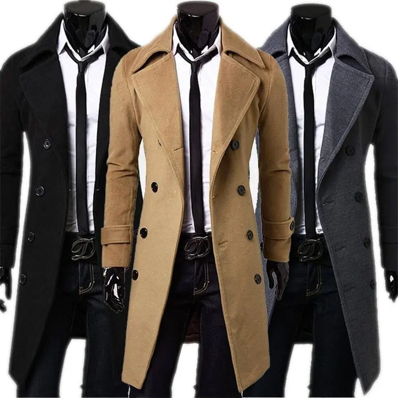 Высокое качество Slim Fit одноцветная Модная брендовая осенняя куртка для маленьких мальчиков, длинный Тренч, пальто для мужчин, M-4Xl Мужское пальто двубортная куртка