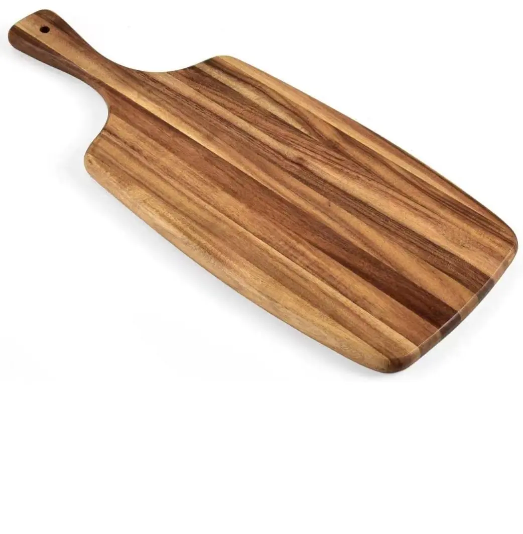 Tabla de cortar de madera de acacia con mango, tabla de charcutería de madera para pan, carne, frutas, queso y tallado de bloques de carnicero