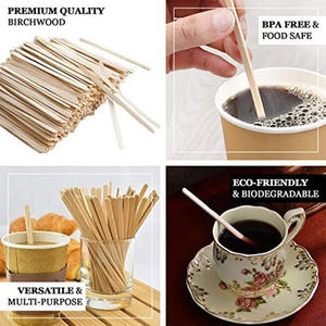 Agitadores de café biodegradables desechables respetuosos con el medio ambiente al por mayor, forma plana envuelta individualmente de madera lisa almacenada - Product Image 5