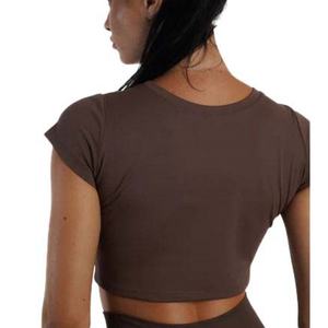 T-shirt court blanc pour femmes en gros, haut décontracté, impression sur écran, nylon/spandex, haut court ajusté, style hip-hop - Product Image 2