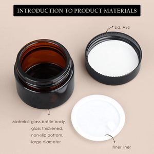 Tarro de crema de plástico ámbar vacío de 30g, 50g, 60g, 2oz con tapa negra y diseño de madera de bambú, tarro cosmético de vidrio ámbar para crema corporal/mantequilla corporal - Product Image 2