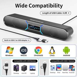 OEM Custom RGB Blue Tooth Computer Speakers Portable 2.0 Multimedia Stereo Soundbar with Dynamic Rainbow Lighting - Product Image 3