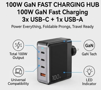 Chargeur rapide GaN 100W PD, adaptateur mural USB C double port, prise UK, charge rapide QC3.0 pour téléphone portable et ordinateur portable