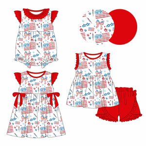 Preventa MOQ 5 Lazos de Bandera para las Fiestas, Estrellas, Niñas, 4 de Julio, Ropa al por Mayor para Hermanas, Ropa Infantil, Nueva Moda, Boutique para Niños Pequeños, Orgánica - Product Image 1