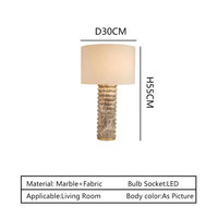 Lampe de table moderne de luxe en pierre naturelle avec base colonne sculptée et abat-jour en tissu, pour chambre, salon, hôtel, décoration AC