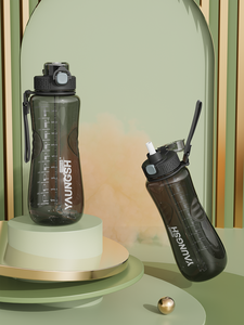 Botella de agua deportiva de plástico sin BPA motivacional grande de forma curva al por mayor, botella de agua para gimnasio - Product Image 4