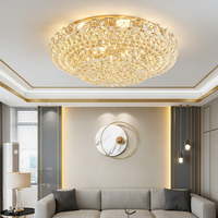 Luminaire d'intérieur de luxe, lampe de plafond ronde en cristal moderne, lampe suspendue classique dorée pour salon