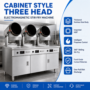 High Efficiency Cabinet Style Three Head Electromagnetic Stir Fry Machine 360° Rotating Intelligent Automatic Cooking Machine - Product Image 3