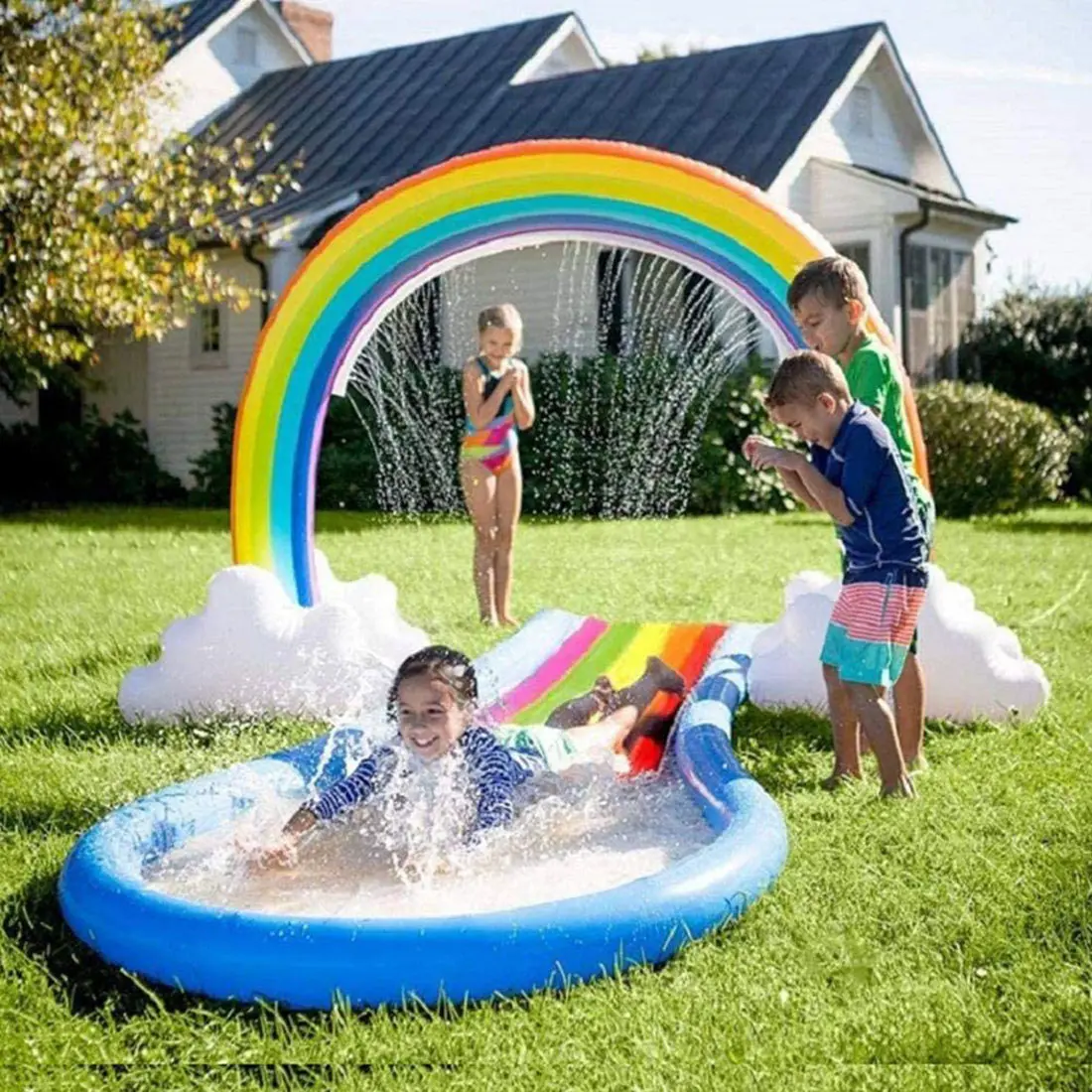 2020 Hot Pvc Opblaasbare Waternevel Regenboog Boog Kinderen Outdoor Gazon Water Speelgoed Spelen Regenboog Boog Sprinkler Splash Boog mat